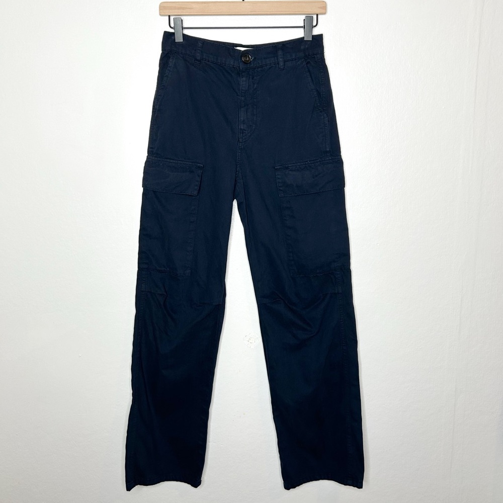 Zara Womens High Rise Wide Leg Utility Carpenter Pants Dark Navy Blue 2‎ - Picture 2 of 7